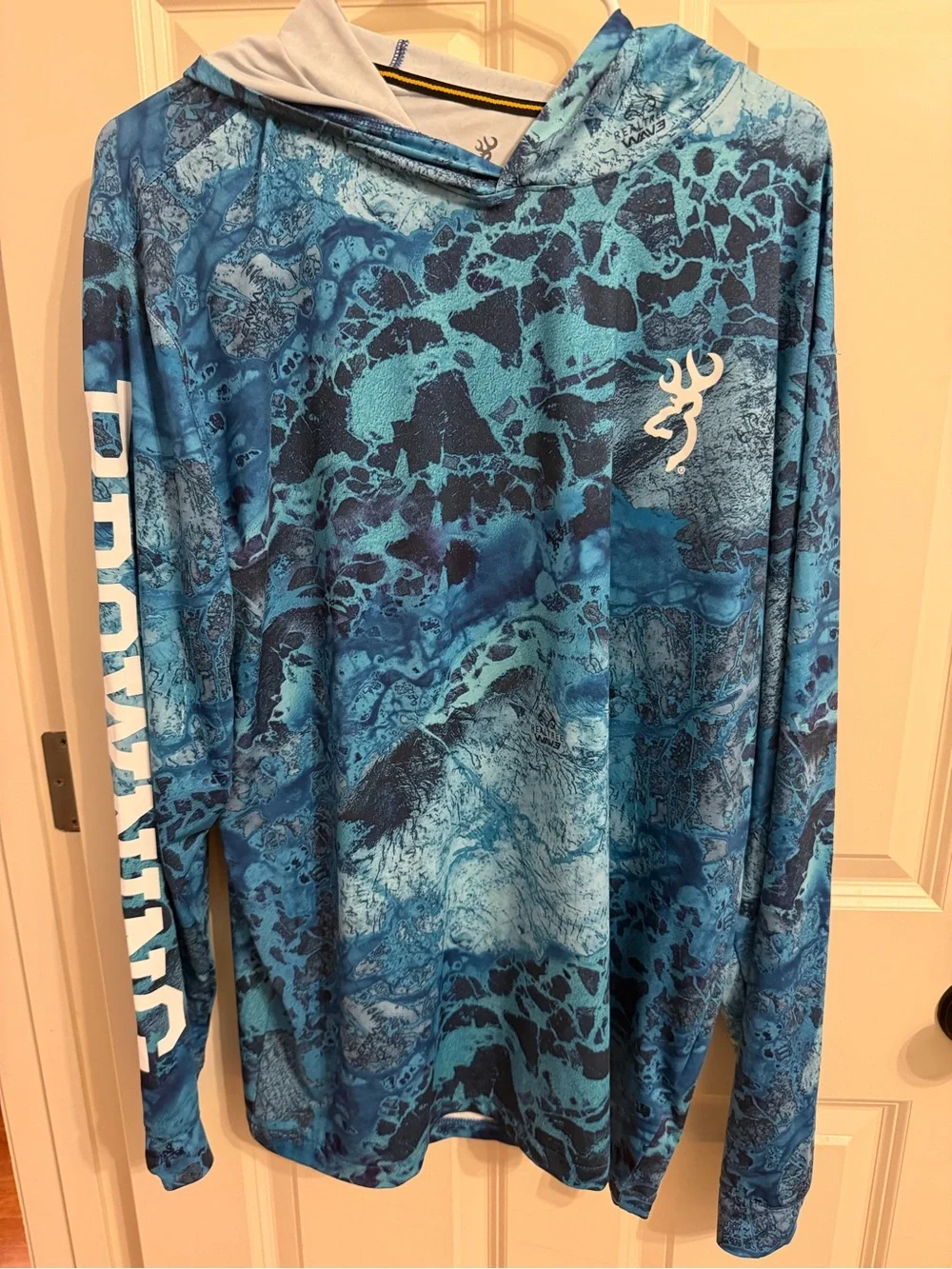 Browning Men’s XL Realtree WAV3 Blue Camo Fishing Hoodie UPF Performance Shirt